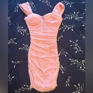 Baby Pink Ruched Bodycon Dress